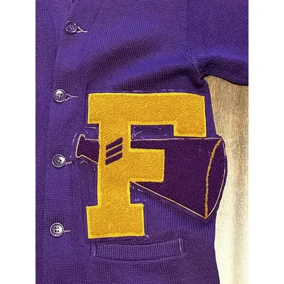1950s WOOL SAND KNIT CHEERLEADER University HIGH SCHOOL F‎ LETTER SWEATER Read
